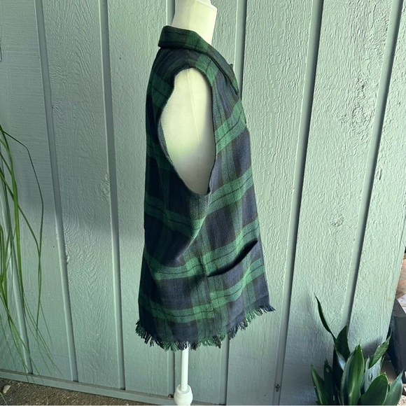 Vintage Stefano International Plaid Sleeveless Button Down Shirt Blue Fringe 80s - Picture 15 of 16